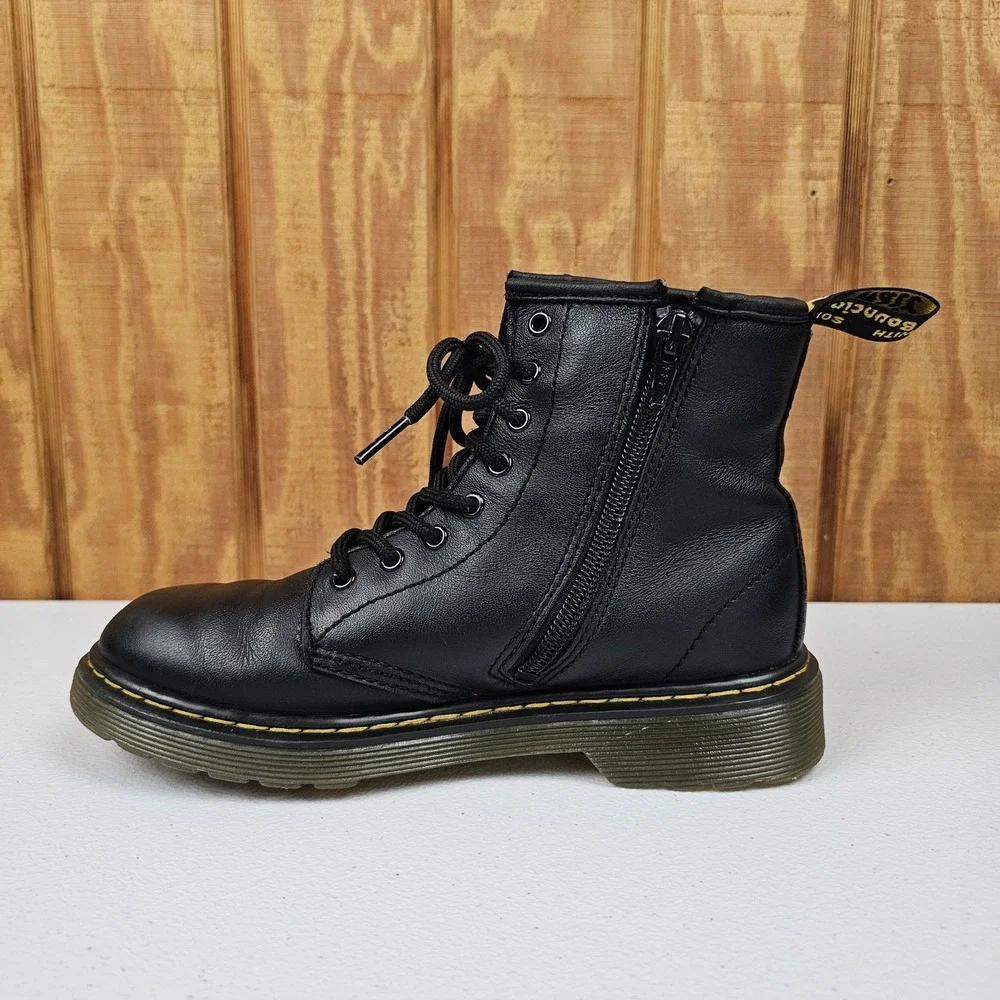 Dr Martens Black Leather Lace Up Boots Kids Size US 3 Black Zip 1460J